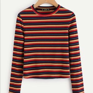 SHEIN Colorful Striped Ribbed Tee